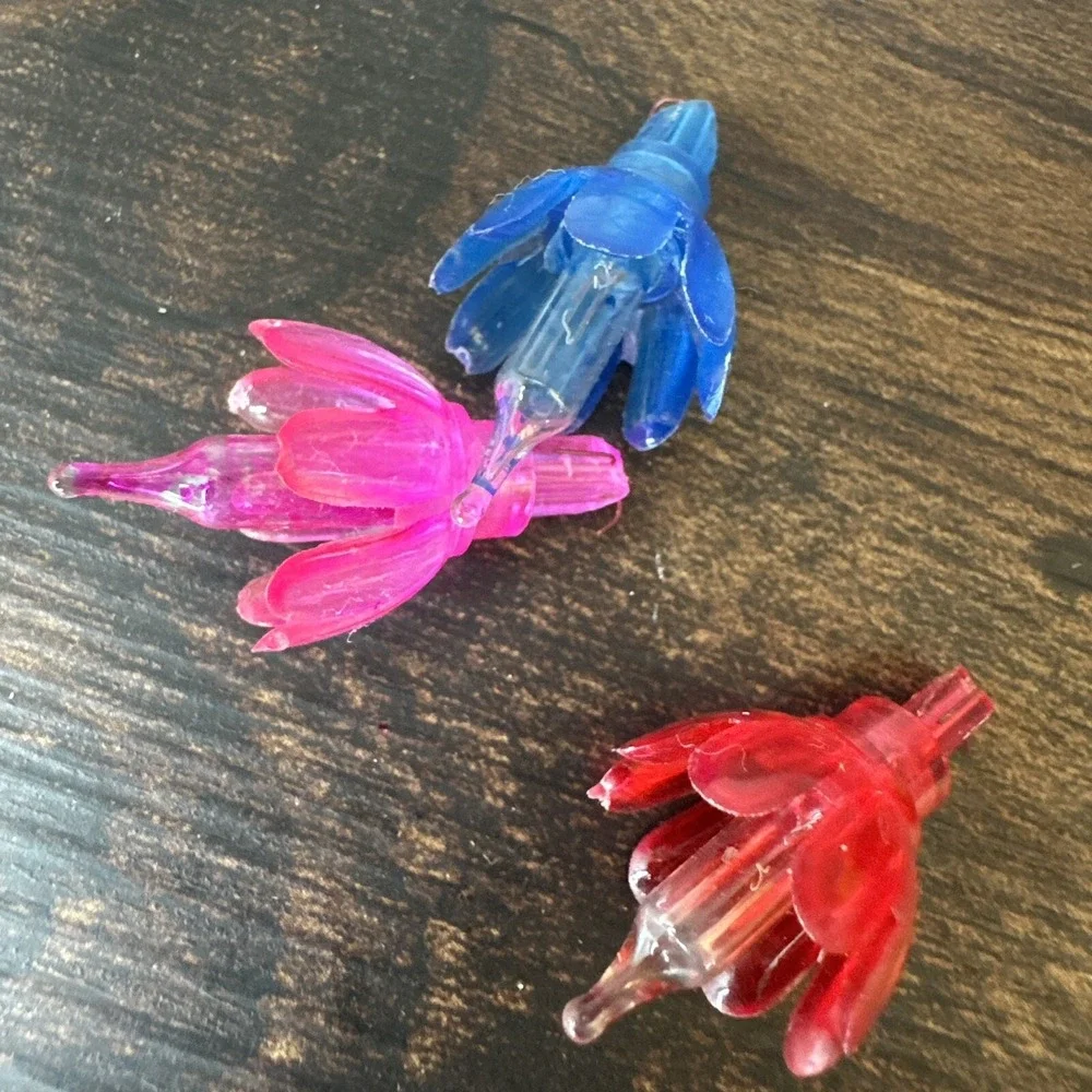 31 Tulip Flower Christmas Mini Lights Push In Lights W: Reflector Covers Vintage